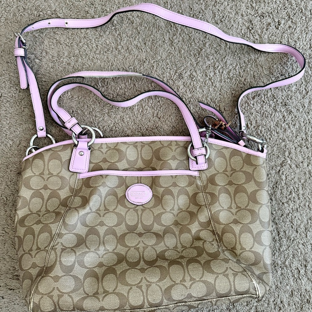 Coach Beige and Pink Signature Shoulder Bag